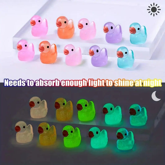 10/50/100pcs Glow-In-The-Dark Mini Duck Statue, Colorful Resin Night Light Decorative Duck Figurines, Luminous Resin Ducks, Perfect for Fairy Garden, Dollhouse, Aquarium Decor