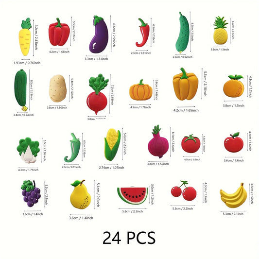 Fruit & Vegetable Shaped Fridge Magnet, 24pcs Cute Cartoon Refrigerator Magnet, Fridge Magnet for Home Decor, Kitchen Decor, Magnetic Stickers for Refrigerator Or Whiteboard, Refrigerator Decorating Magnet, Magnetic Item, Cute Magnets