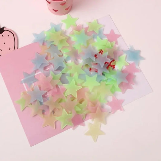 2pcs 1.18-Inch Self-Adhesive Heat-Resistant Stain-Resistant Plastic Glow-in-Dark Wall Stars Stickers, Assorted Hues Fluorescent Decals with Simple Wall Sticker Setup, Kids Bedroom Ceiling Home Decor