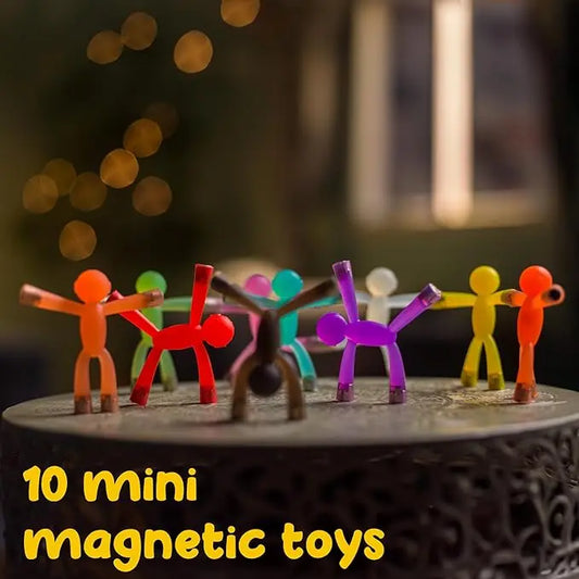 10-PC Magnetic Army Men Set - 10-pc Character Mix, Compact Bendable Translucent Humanoid Magnets, STEM Sensory Fidget Tools for Kids Ages 3+, Fridge/Whiteboard Toys, Glow in Light Decor for Focus, Travel Gifts
