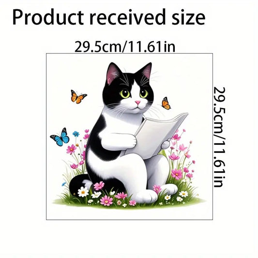 Cute Cat Reading Newspaper Toilet Sticker, Home Decor Stickers, Bathroom Decorative Wallpaper, Home Aesthetic Decoration, Spring Summer Essential