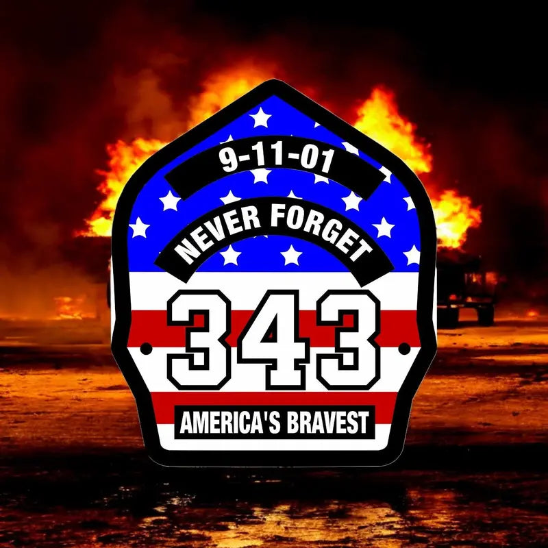 Reflective 4-5" Regular Vinyl Firefighter Decal - USA 343 Powershield 911 Memorial UV Resistant Adhesive Tape-Backed Car Sticker, Vehicle Decor Window Decals for Vehicles, Truck Exterior Accessory