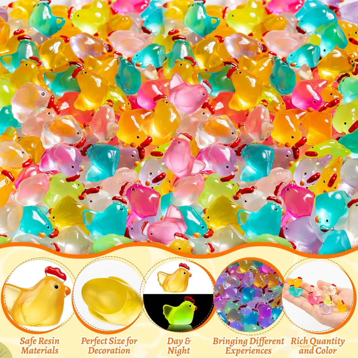 Luminous Mini Chicken Figurines, Cartoon Figurine, 20pcs/set Resin Miniature Animals, Resin Animals Variety Pack, Tiny Glow in The Dark Chickens for Dollhouse, Decoration Items, Resin Animal Sculptures