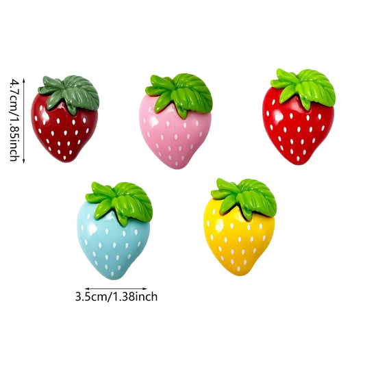 5 Piece Strawberry Refrigerator Magnets Set, Decorative Space Fix Notes Photos Kitchen Office Storage Cabinet Daily Holiday Decoration, Fridge Magnets, Refrigerator Decorating Magnet, Magnets For Fridge