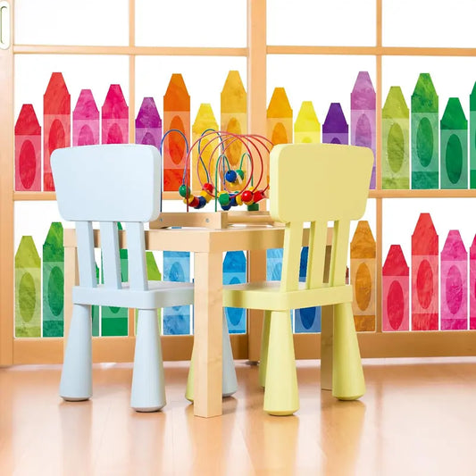 9 Sheets Back to School Crayon Window Clings Watercolor Double-Sided Window Stickers Colorful Crayon Windows Decals for Classroom Home Glass Blackboard Decor