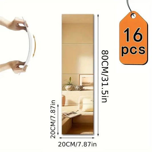 16pcs, Wall Stickers Decor, wall decor, Silver square mirror wall sticker, 20cm x 20cm detachable 3D stereoscopic acrylic wall sticker, DIY creative decorative sticker with adhesive backing, suitable for home & office decoration