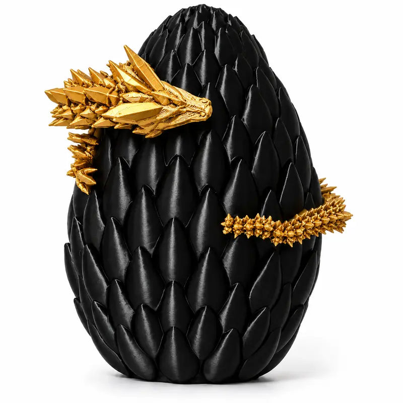 VECTORDESIGNSARIZONA 12" Large 3D Printed Geometric Scaly Gold Dragon Egg - PLA Plastic, Articulated Flexible Crystal-Scale Look Interior, Bedroom Room Decoration, Boxed Desk Statue, Adult Collectible Gift