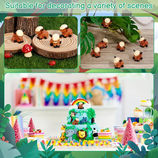 10Pcs Miniature Highland Cow Figurines, Resin Sculptures, Cute Detailed Decorative Pieces, Small and Precise, Perfect for Home Garden Party Decoration