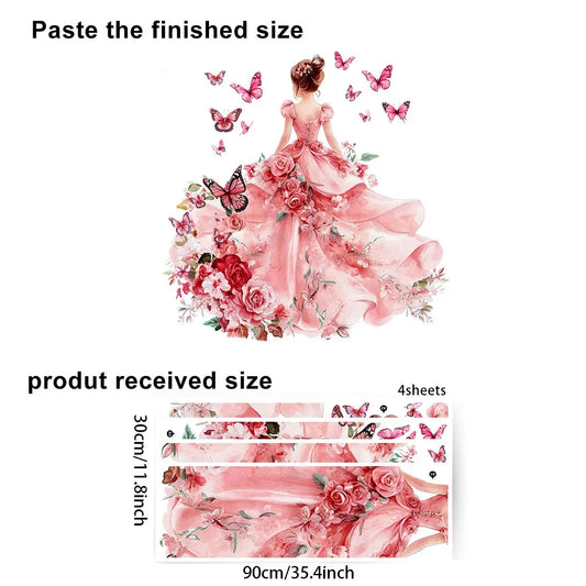 Contemporary Style Pink Floral and Butterfly Girl Wall Decals - Decorative Wall Sticker, Modern Wall Sticker, Flower Wall Stickers, Wall Art Stickers, Large Self-adhesive PVC Wall Stickers for Living Room Bedroom Sofa Backdrop, Detachable Irregular Shape