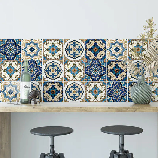 Vintage Moroccan Style Wall Stickers Self Adhesive Waterproof Tile Decals for Kitchen Backsplash, Bathroom, and Living Room Decor, Easy-to-Apply Vinyl Wall Renovation Stickers Set of 30 4x4 Inch