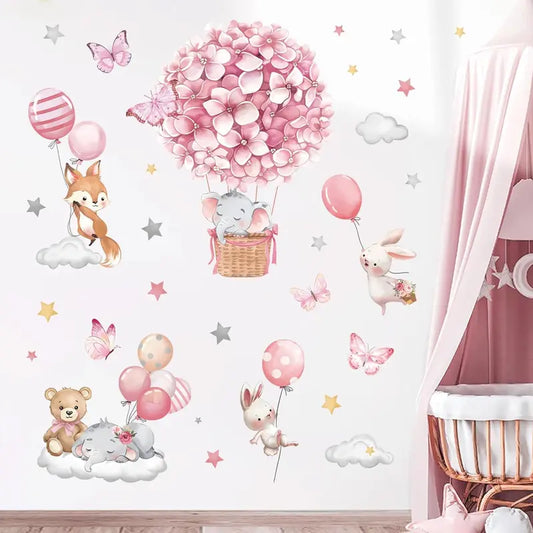 Animals Hot Air Balloon Wall Decals Flowers Balloons