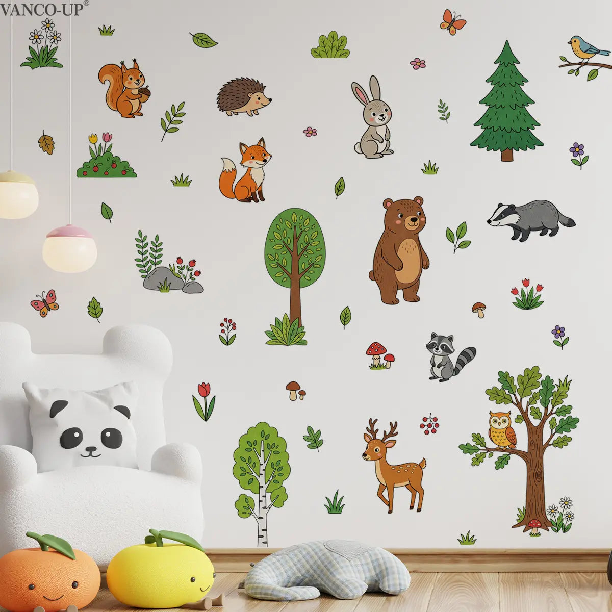 2Pcs Set (3090cm2pcs) Cute Forest Animal Wall Stickers, Decorative Sticker, Forest Friends Self-adhesive Decals for Boys & Girls Bedroom Decor, Interior Stickers
