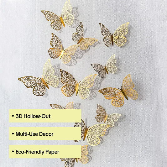 3D Butterfly Shaped Wall Sticker, Creative Hollow Out Decorative Sticker, Beautiful Paper Decal For Party Cake Home Decoration, Adhesive Stickers, Decoration Items, Wall Decals