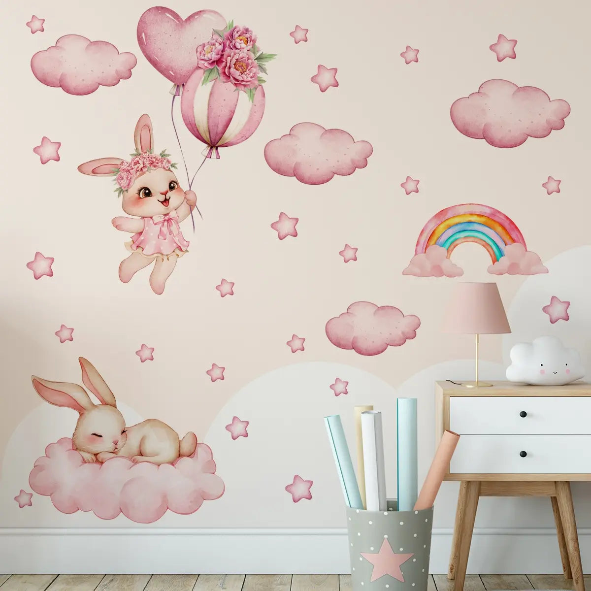 A new style of pink cloud and moon Decorative Wall Sticker for bedroom, living room, and bathroom background walls. Wall sticker for beautifying and decorating home. Stickers Decor Model M20136 Cloud shaped design Wall Decal Decoration