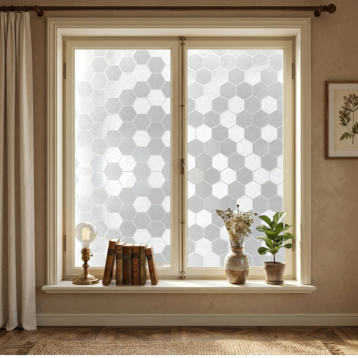 1pc 44.5cm Decorative Geometric Pattern Removable Window Film, Privacy Glass Sticker, UV Protection, Universal Fit for Doors and Windows, Window Stickers
