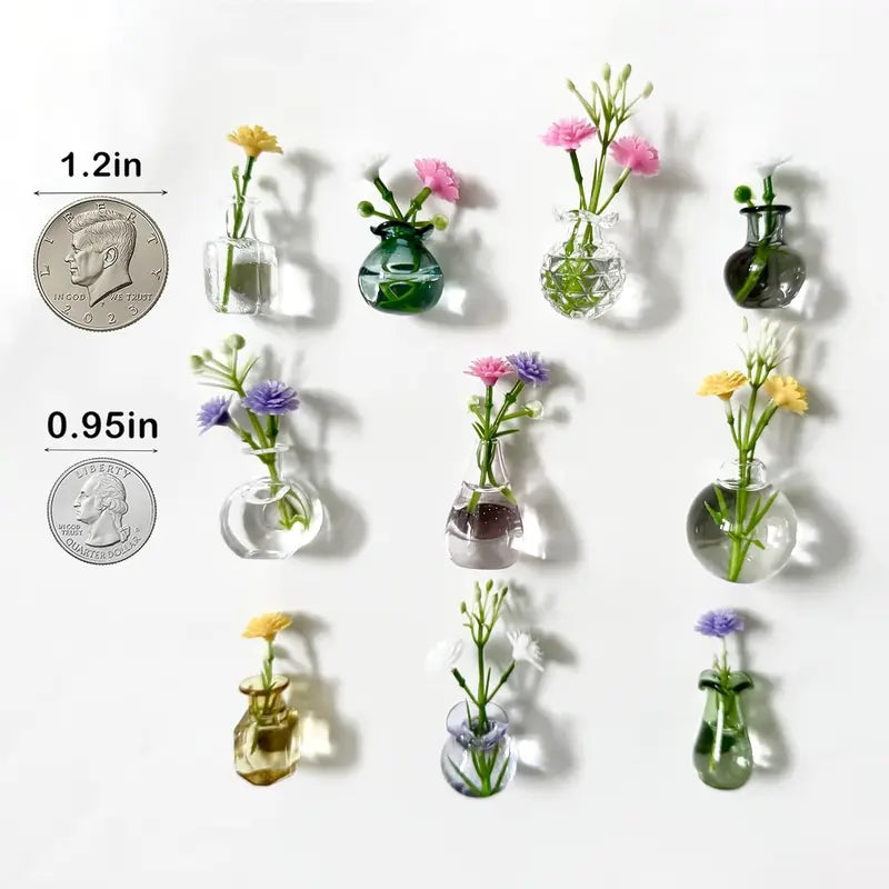 10pcs Magnetic Compact Metal Cute Mini Glass Vase Set - Customizable, Durable Glass for Daily Use, Magnetic Hold Plus Vase Function, Refrigerator Decor, Home Office Gift Accessories