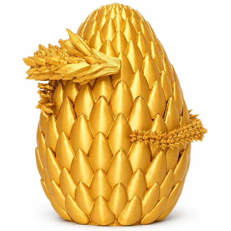 VECTORDESIGNSARIZONA 12" Large 3D Printed Geometric Scaly Gold Dragon Egg - PLA Plastic, Articulated Flexible Crystal-Scale Look Interior, Bedroom Room Decoration, Boxed Desk Statue, Adult Collectible Gift