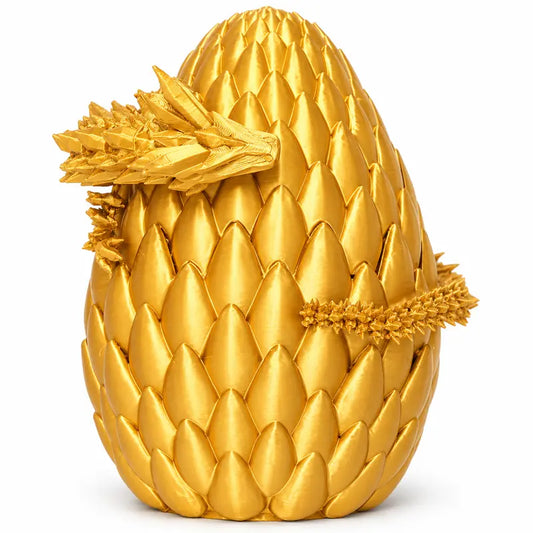 VECTORDESIGNSARIZONA 12" Large 3D Printed Geometric Scaly Gold Dragon Egg - PLA Plastic, Articulated Flexible Crystal-Scale Look Interior, Bedroom Room Decoration, Boxed Desk Statue, Adult Collectible Gift