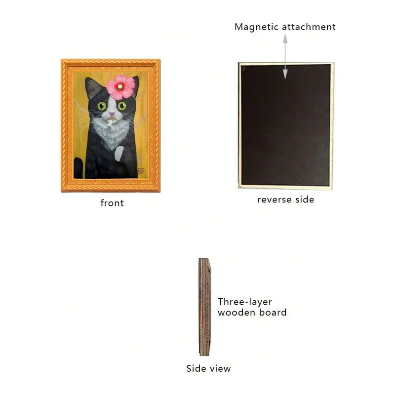 5 Pieces Cute Cat Portrait Fridge Magnet Mini Photo Frame 3.15inch*2.35inch Refrigerator Magnet Decor