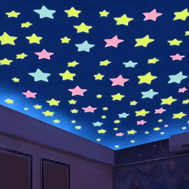 2pcs Plastic Glow-In-The-Dark Fluorescent Star Adhesive Decals, Peel And Stick Rectangular Flats Wall Decor for Kids' Bedrooms, Halloween Home Supplies