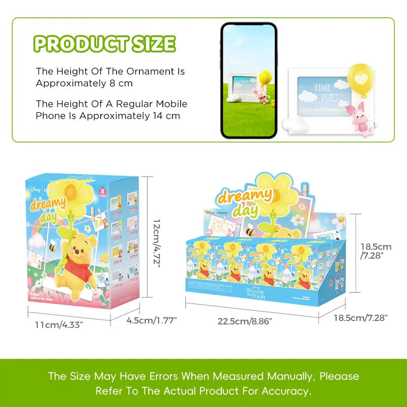 Disney Winnie the Pooh Polaroid Frame Blind Box Figure - PVC Durable Collectible, 1 Single Box, 8 Regular Models, Refrigerator Magnets, Decorative Display, Fun Unboxing, Pooh Figures, Doubles as Fridge Magnet, Kids and Adults Fan Gift, Mystery Surprise