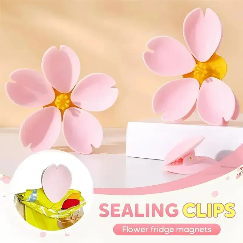 5/10/15/20pcs Cherry Blossom Magnetic Bag Clips, Cute Flower Refrigerator Magnets, Reusable Food Sealing Clips for Snack Bags, Kitchen Storage & Organization Gadgets