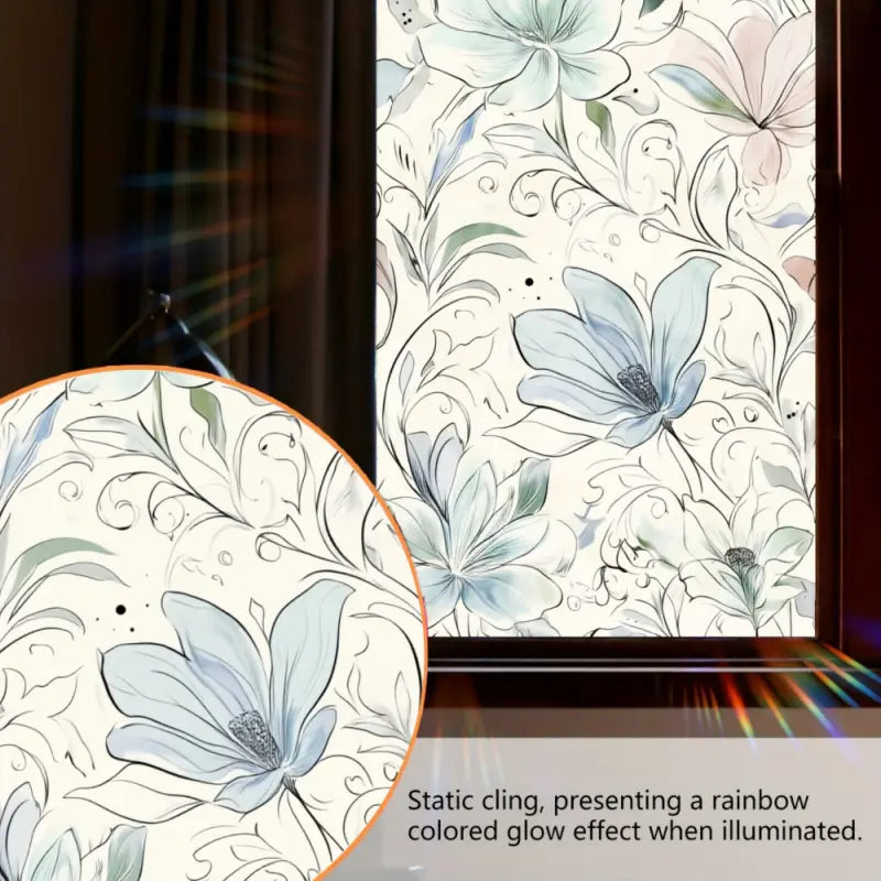 2D Flat Static Cling Floral Pattern Decorative Decal Window Film Ornament For Living Room And Bedroom Removable