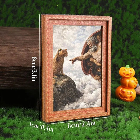 Cute Cat Oil Painting Wooden Frame Magnet, Vintage Magnetic Decor Sticker, cute magnets for fridge, Kitchen Classroom DIY Home Decoration, Magnetic Item