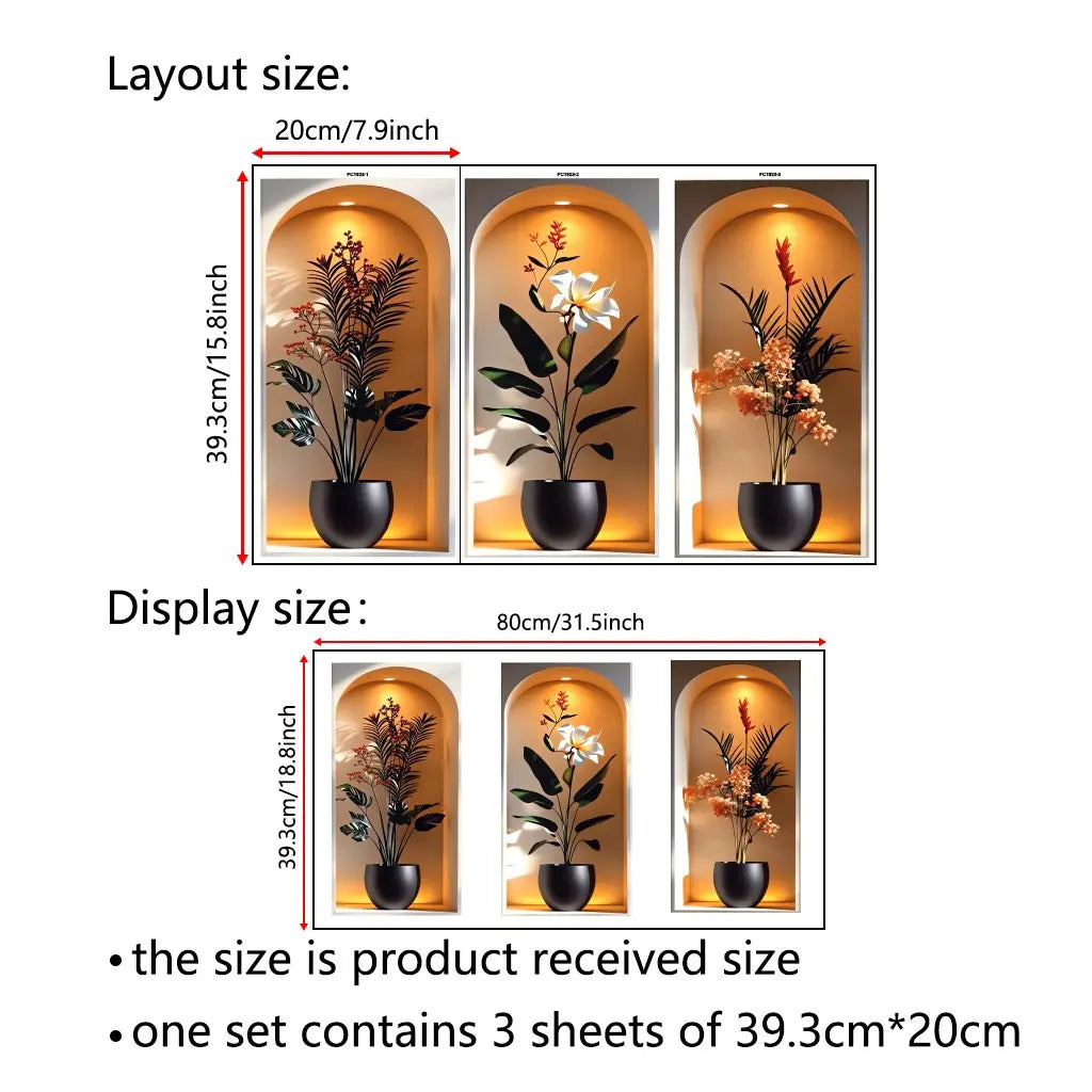 Elegant Tropical Plant Niche Wall Stickers Decor Wall Decals, Decoration Items, Arch Display Window Theme Exotic Leaf Floral Fake Window Scene, Removable Self-Adhesive PVC Wallpaper