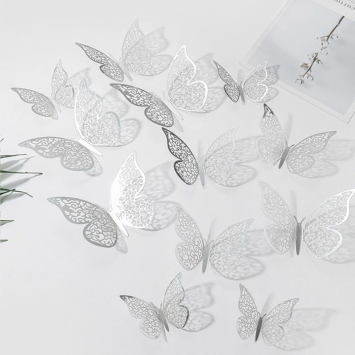 3D Butterfly Shaped Wall Sticker, Creative Hollow Out Decorative Sticker, Beautiful Paper Decal For Party Cake Home Decoration, Adhesive Stickers, Decoration Items, Wall Decals