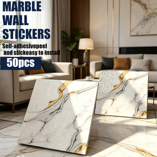 50pcs Self-Adhesive Peel and Stick Accent Wall Tiles Set, Mould-Proof Wall Decal, Wall Stickers Kitchen Bathroom Decoration for Kitchen, Bathroom, Living Room Decor, Home Decor