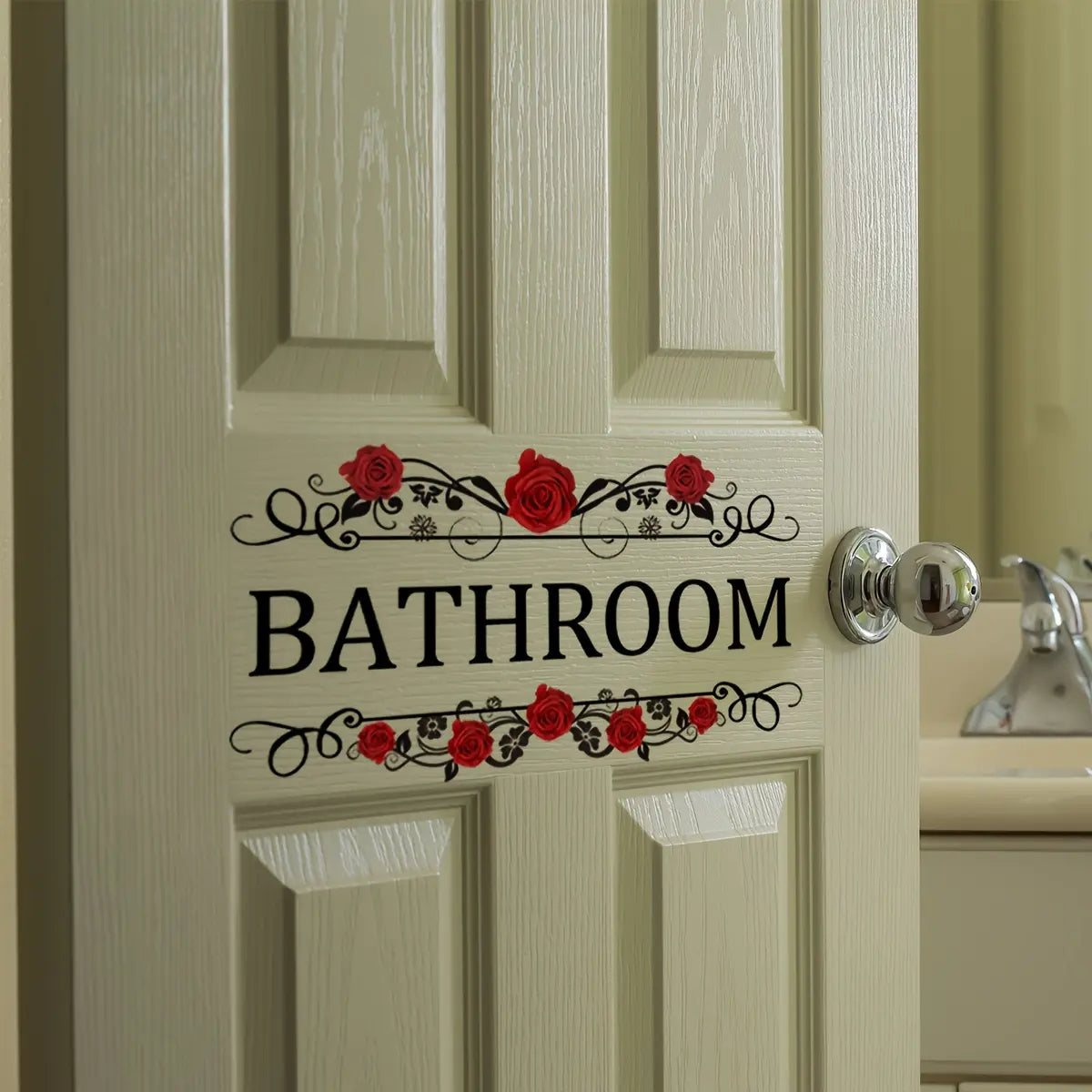 A red rose English Bathroom wall sticker, door sticker, bathroom home decoration sticker, floral wall decals, flower wall stickers, Decorative Wall Sticker, self-adhesive and removable CT2038-KQ