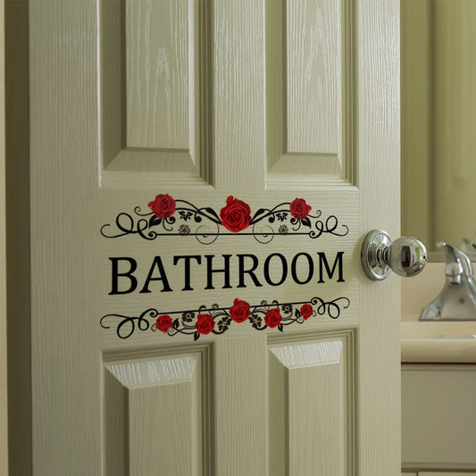 A red rose English Bathroom wall sticker, door sticker, bathroom home decoration sticker, floral wall decals, flower wall stickers, Decorative Wall Sticker, self-adhesive and removable CT2038-KQ