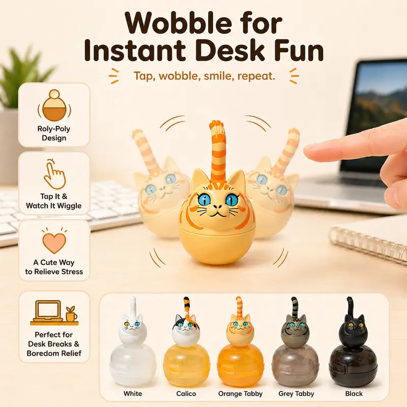 Roly Poly Cat Gacha Capsule, Wobble Cat Figurine with Following Eyes, Desktop Ornament, Car Dashboard Decor, Collectible Toy for Cat Lovers