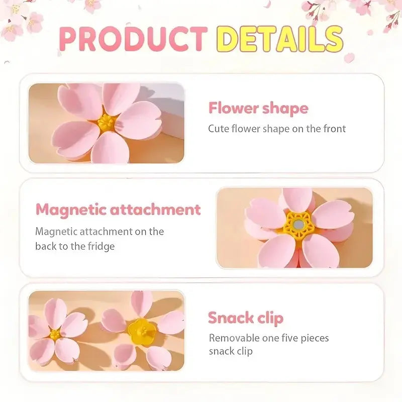 5/10/15/20pcs Cherry Blossom Magnetic Bag Clips, Cute Flower Refrigerator Magnets, Reusable Food Sealing Clips for Snack Bags, Kitchen Storage & Organization Gadgets