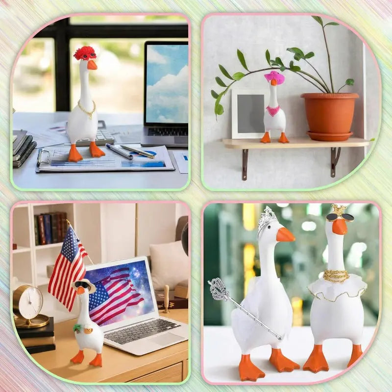 12 Set 7 Inch Desk Goose Outfits - Mini Desk Goose Accessories with Hats, Glasses, Necklaces- Dress up Set for Magnetic Geese Statue Key Holder, Office Gift Table Decor (Not Included Goose)
