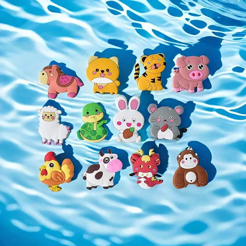 Cute Animal Refrigerator Magnets Set, 12pcs Magnetic Fridge Magnets for Kids, Rabbit Pig Tiger Cow Design, Perfect for Whiteboard & Shelf Use, Home Decor, Toddler Fridge Magnets