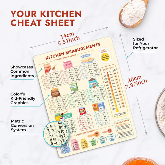 Kitchen Measurement Conversion Chart Magnet, Kitchen Measurement Conversion Chart, Cute Kitchen Accessories, Kitchen Needs Baking Accessories, Decor, Home, Refrigerator Decorating Magnet, Fridge Magnets, Higher End Fridge Magnets, Cute Magnets For Fridge
