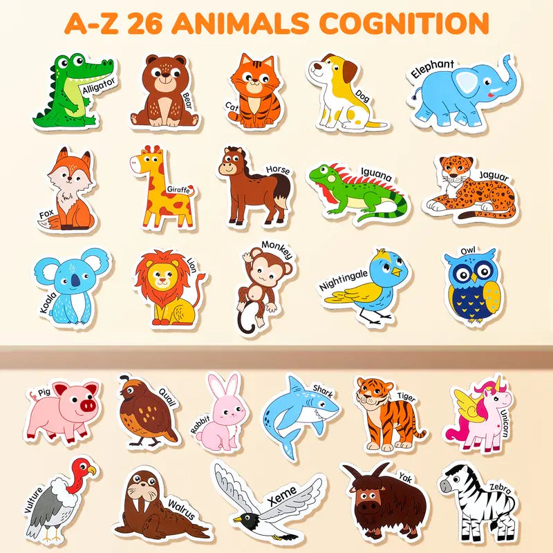 JoyCat Thick Wooden Large Round Animal & Fruit Shaped Magnetic Item Set, Refrigerator Decor with 26 Uppercase ABC Letters, 0-9 Numbers, Full Magnet Back, Room Decor, Storage Box, Educational Language Toy summerwins
