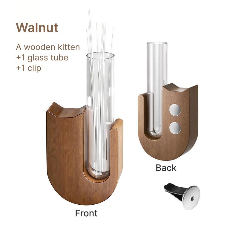 Walnut Wooden Curved Cat Whisker Storage Box - Pet Memorial Gift for Family and Friends, Single Unit Magnetic Hold Refrigerator Stick Display, Safe Handling Vent-ready Clip, Window-mountable Option, Transparent Wood View Keepsake