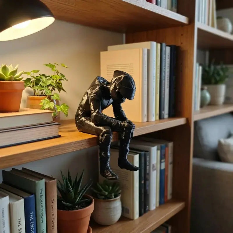 Sitting Racing Driver Statue, 3D Printed Sad Motorcycle Rider Sculpture, Decorative Sculptures, Cool Desktop Decor for Car Dashboard Office Desk, Unique Gift for Racing Enthusiasts, Decorative Piece