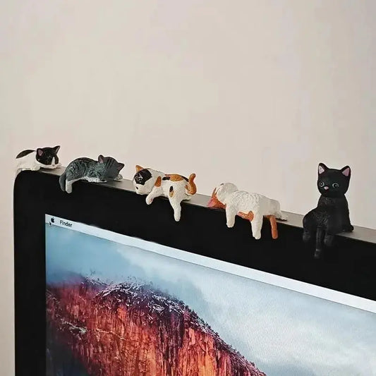 5pcs/set Durable Modern Polyresin Whimsical Cartoon Cat Desk Figurines - Waterproof, Antimicrobial, Multi-Pose Ornaments, Desk Trinkets, Unique Cool Gifts for Home Office Cubicle Decor (2026 Collection)
