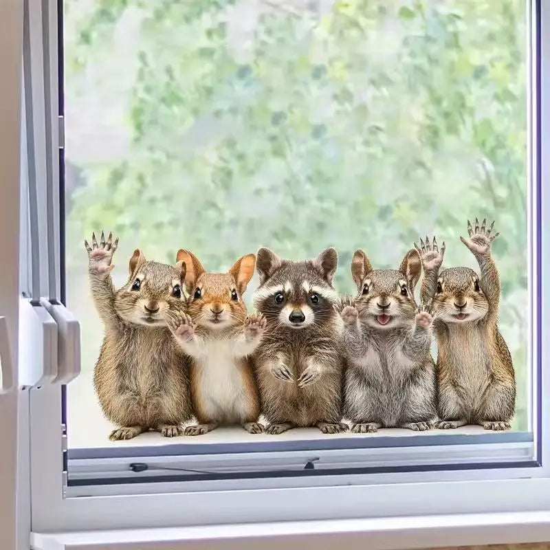 Forest Animal Waving Pattern Glass Sticker, Living Room Balcony Window Decor, Self-Adhesive Waterproof Tile Wall Sticker