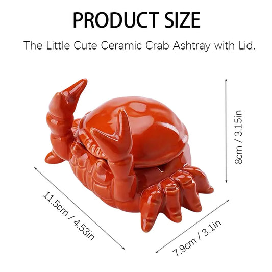 Premium Ceramic Crab Critter Figurine Ashtray - Windproof, Smooth, Lidded, 3 Butt Slots, Whimsical Colorful Room Decor, Multifunctional Adult Desk Organiser, Unique Smoker Gift with Box Packaging for Indoor Use