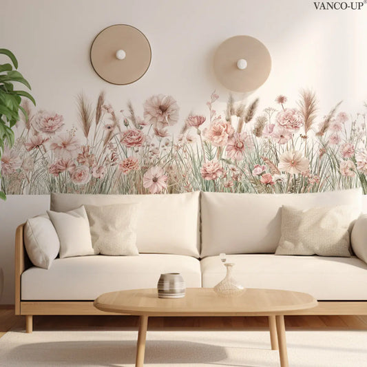 A (30*90cm) pink floral 2D flat wall sticker for home decoration and beautification, Flower Wall Stickers, M20375