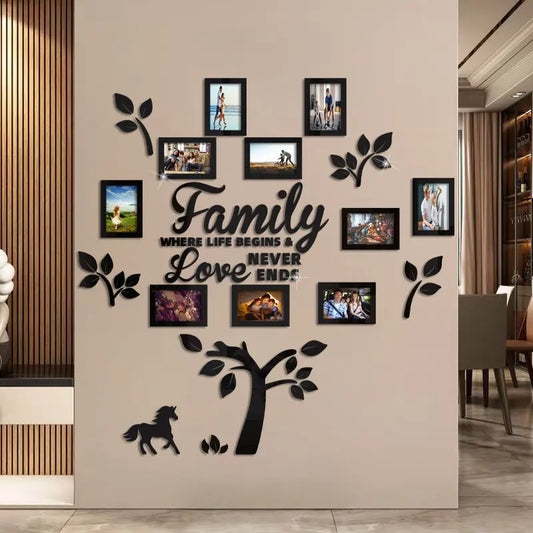 Family Tree Wall Sticker Acrylic 3D DIY Mirror Sticker 10 Sheets 6-inch Photos Photo Frame Removable Wall Art Decal Home Decoration Suitable for Living Room Bedroom Kitchen Dining Room Office, Decorative Ornaments girl room accessories kitchen decor