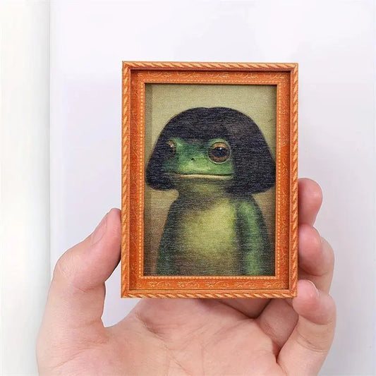 1Pc Wooden Frame Frog Magnet, Funny Green Frog & Haircut Design, Durable Kitchen Decor, Modern Home Refrigerator Ornament for Humor Lovers