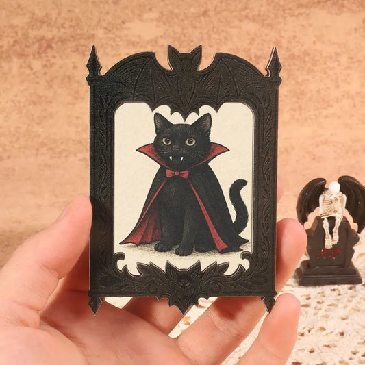 3.6 inches Palm Size Gothic Bat Wing Vampire Iron Antique Rectangle Magnetic Mini Framed Art Fridge Magnet - Full Magnet, Secure, Decor, Playful Fantasy Characters, Quirky Gift for Bestie, Boxing Bunny Kitchen Accent