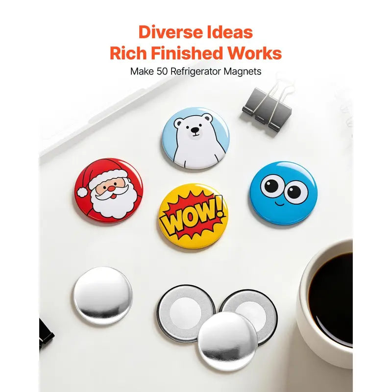 VEVOR 50-Set Round Refrigerator Magnet Button Maker Supplies - 0.98in/25mm, Magnetic Backs, Metal Shells, Transparent Mylar Films, Blank Circle Papers for Home DIY, Room Decor