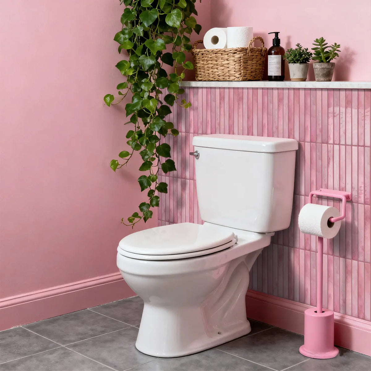 12/24/48PCS (ETP05) Epoxy 3D Pink Vertical Striped Misty Texture Decorative Wall Tile Stickers | Waterproof Oil-Proof Kitchen Bathroom Decoration Waterproof Wall Decals